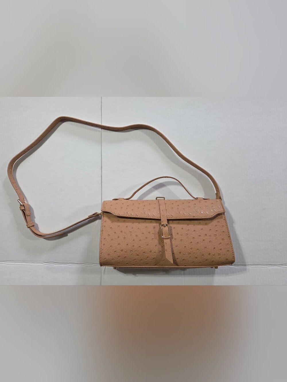 Tan Urban Expressions Faux-Ostrich Top Handle Crossbody Bag